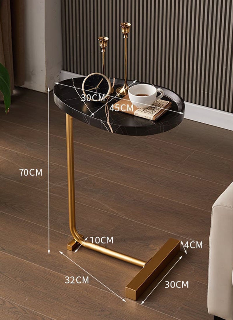 Simple Living Room Creative Marble Texture C-Shaped Side Table, Bedside Movable Coffee Table 30*45*70CM