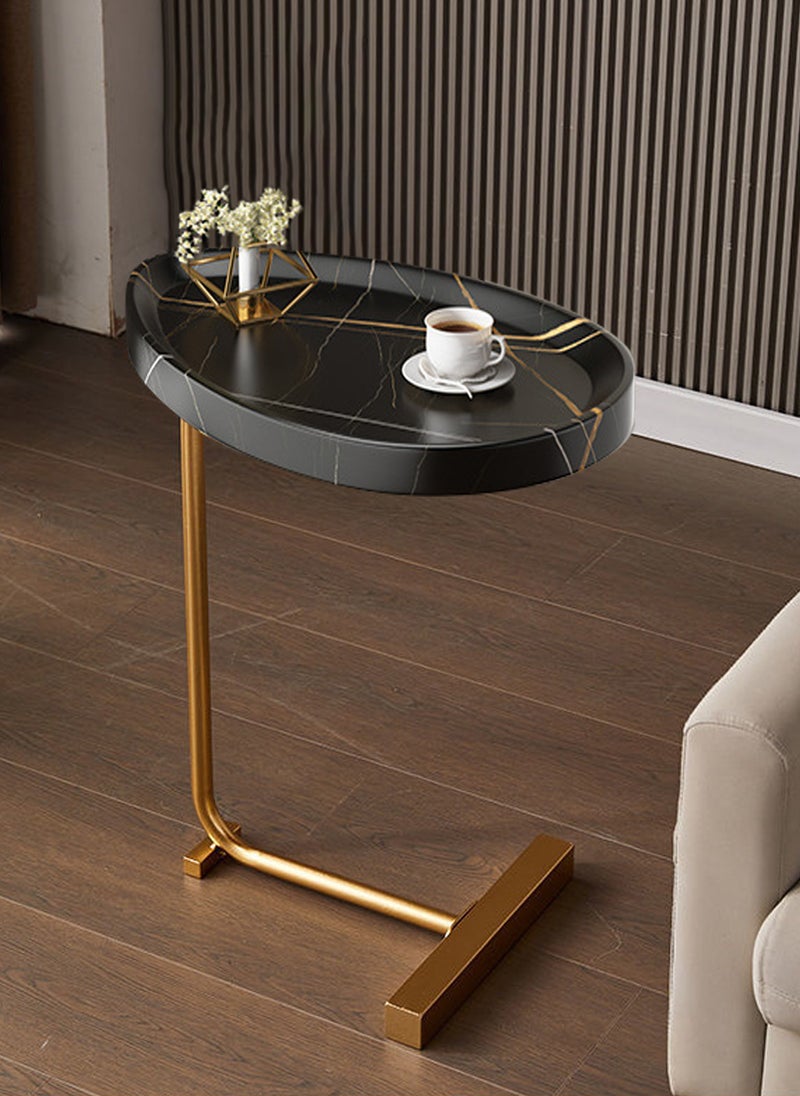 Simple Living Room Creative Marble Texture C-Shaped Side Table, Bedside Movable Coffee Table 30*45*70CM