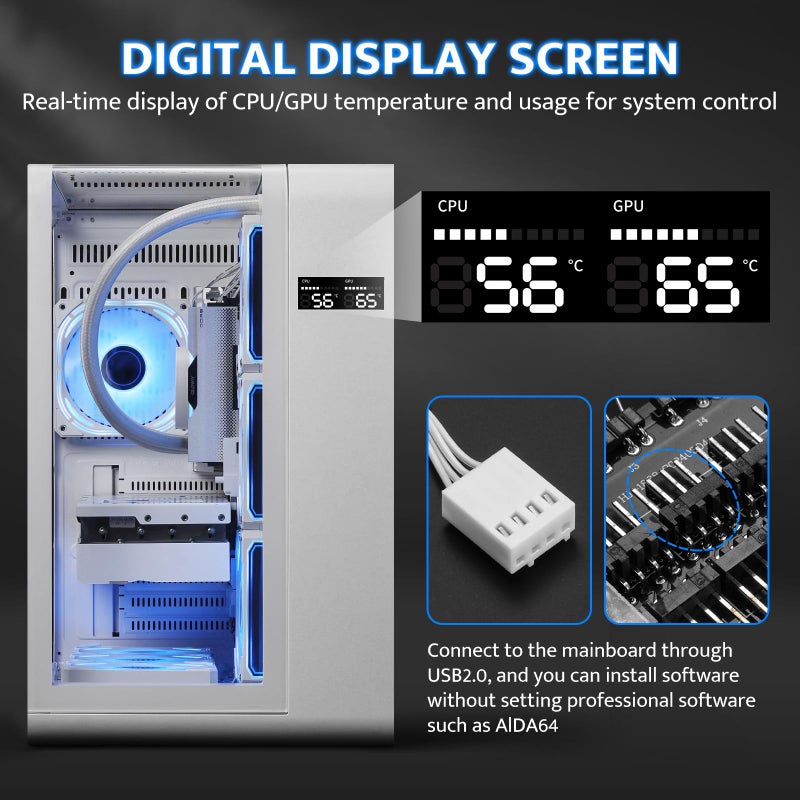 darkFlash ATX Mid-Tower PC Case with Screen, Three Side Glass, Curved Full View Dual Gaming PC Case, 4 PWM ARGB Fans Computer Case Pre-Installed, Type C, RTX 40 Compatible, White(L280) - Image 3