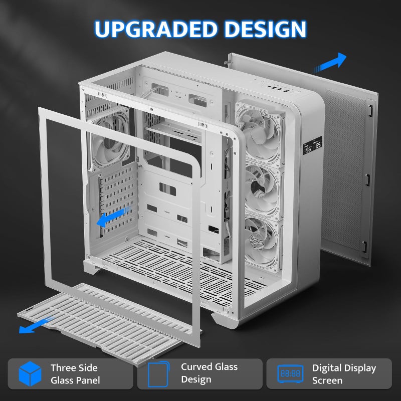 darkFlash ATX Mid-Tower PC Case with Screen, Three Side Glass, Curved Full View Dual Gaming PC Case, 4 PWM ARGB Fans Computer Case Pre-Installed, Type C, RTX 40 Compatible, White(L280) - Image 2