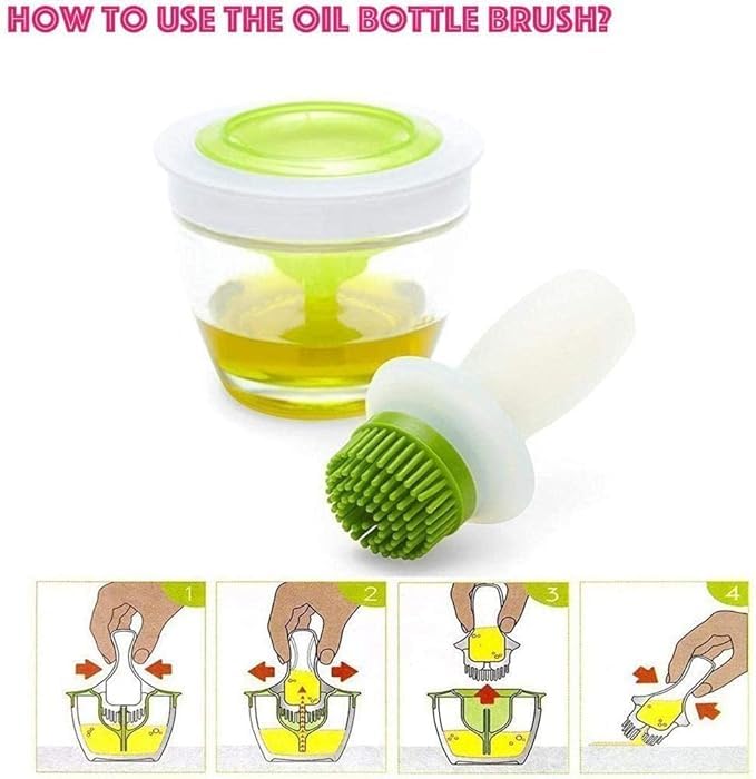 SANGOZS Oil Dispenser Bottle with Barbecue Brush Oil Storage and Container and Silicone Basting Brush for Kitchen BBQ Grilling Baking and Cooking Oil Brush PotPack of 1 - Image 3