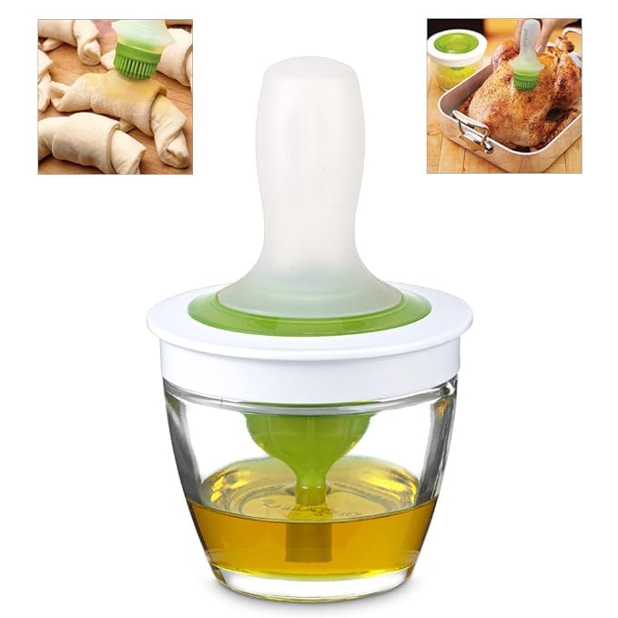 SANGOZS Oil Dispenser Bottle with Barbecue Brush Oil Storage and Container and Silicone Basting Brush for Kitchen BBQ Grilling Baking and Cooking Oil Brush PotPack of 1 - Image 5