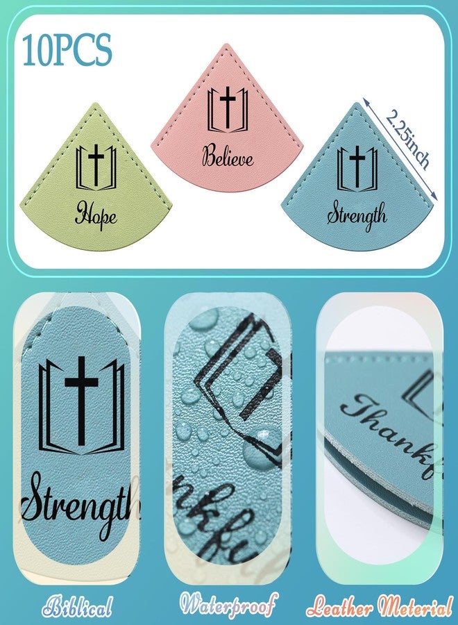 Skyygemm 10 Pcs Christian Leather Bookmarks Corner for Bible Page Corner Inspirational Bookmarks Religious Christian Gifts for Church Supplies Reading Rewards Giveaways(Morandi) - Image 2