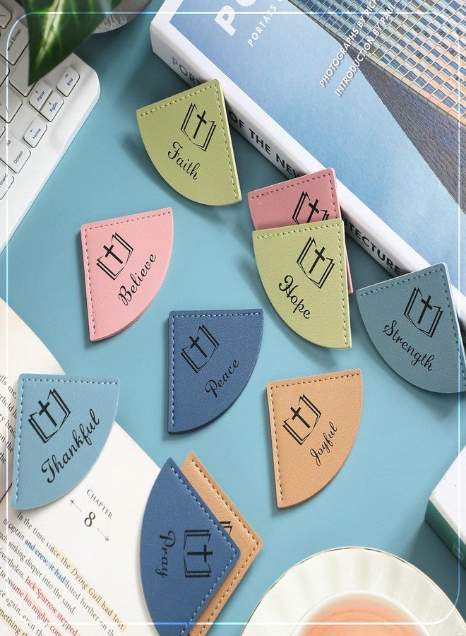 Skyygemm 10 Pcs Christian Leather Bookmarks Corner for Bible Page Corner Inspirational Bookmarks Religious Christian Gifts for Church Supplies Reading Rewards Giveaways(Morandi) - Image 3