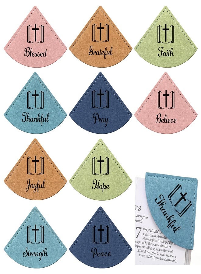 Skyygemm 10 Pcs Christian Leather Bookmarks Corner for Bible Page Corner Inspirational Bookmarks Religious Christian Gifts for Church Supplies Reading Rewards Giveaways(Morandi) - Image 1