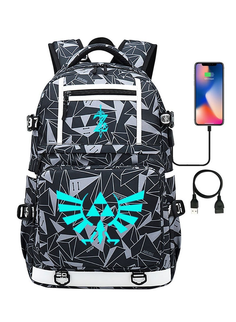 Luminous Printed USB Youth Casual Travel Backpack