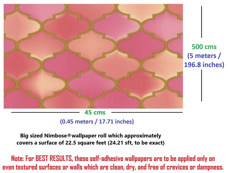Nimbose® Pink Moroccan Self Adhesive Textured Wallpaper with Golden Borders, Waterproof & Scratch Resistant Wall Papers for Home & Kitchen (45x500 cm) - Image 2