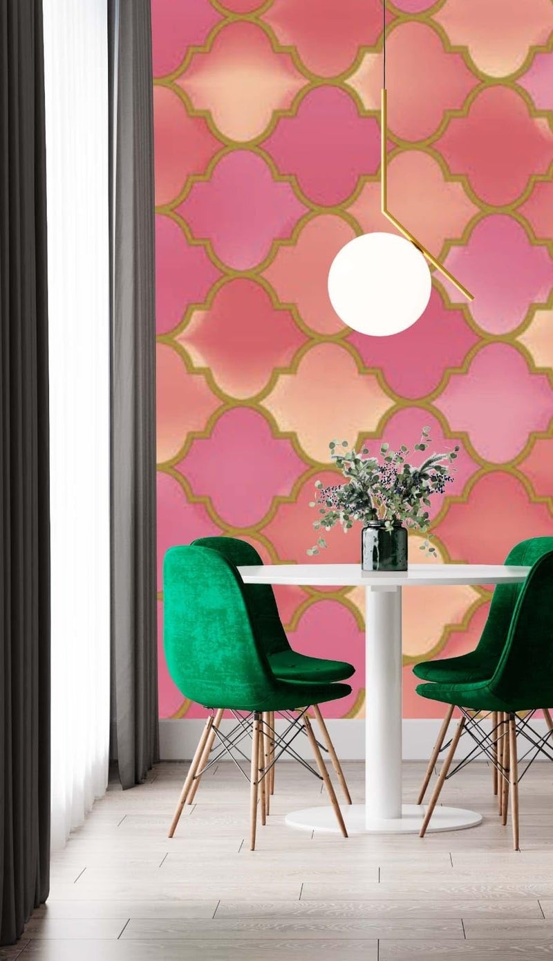 Nimbose® Pink Moroccan Self Adhesive Textured Wallpaper with Golden Borders, Waterproof & Scratch Resistant Wall Papers for Home & Kitchen (45x500 cm) - Image 3