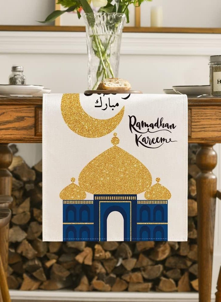 general 1 PCS Eid Mubarak Table Flag + 4 PCS Table Placemats Ramadan Kareem Table Decorations Star Moon Lantern Ramadan Decor Sets For  Dining Supply - Image 2