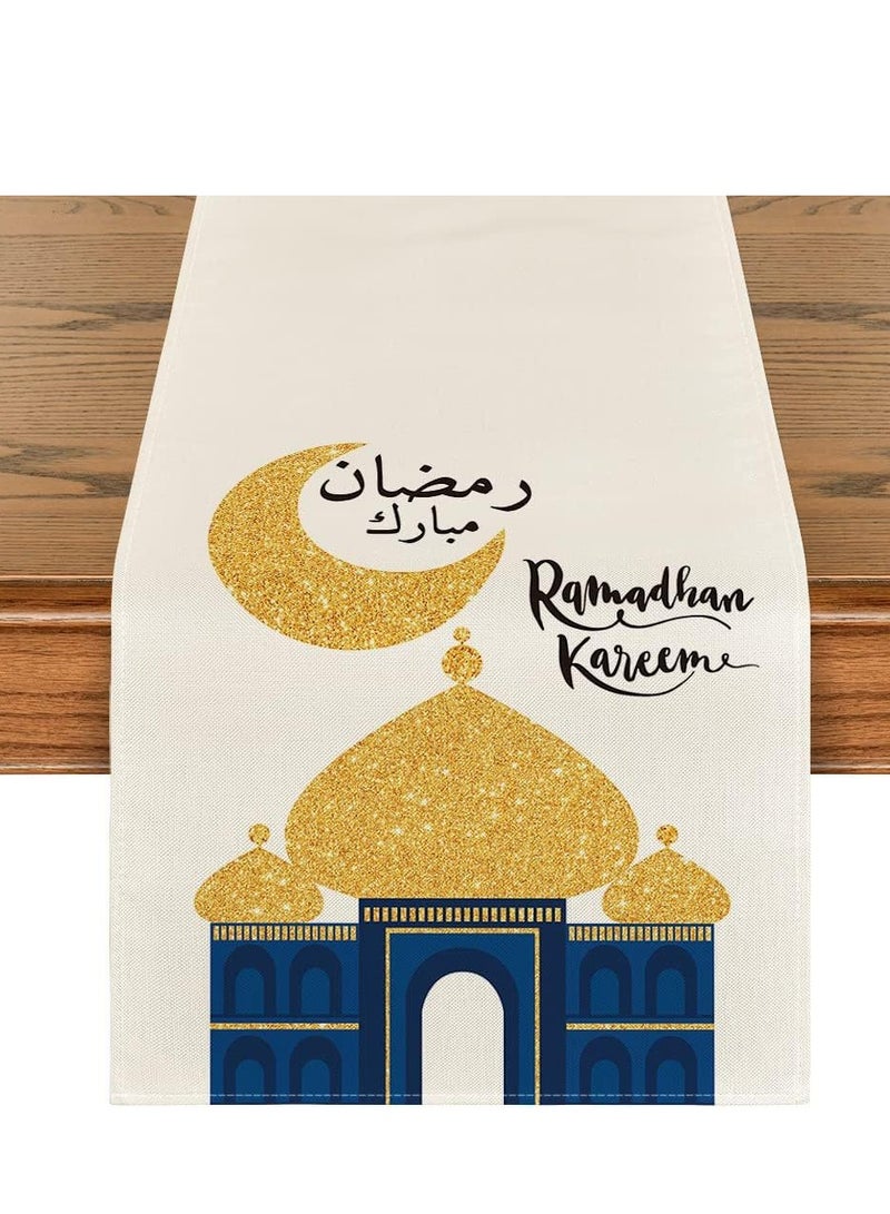 general 1 PCS Eid Mubarak Table Flag + 4 PCS Table Placemats Ramadan Kareem Table Decorations Star Moon Lantern Ramadan Decor Sets For  Dining Supply - Image 3