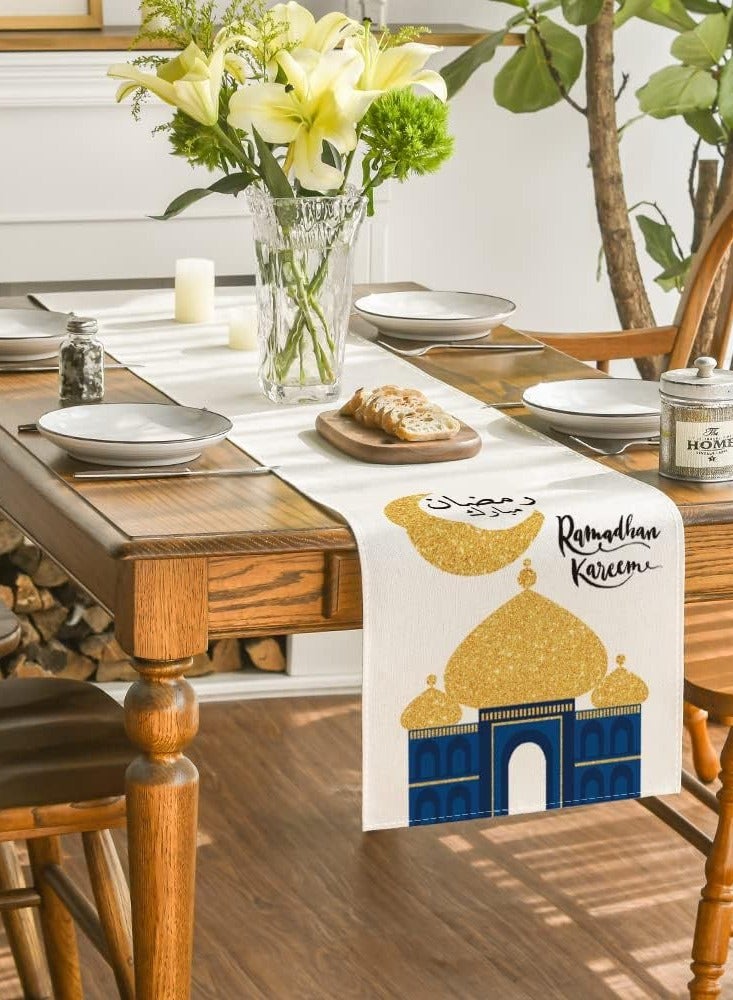 general 1 PCS Eid Mubarak Table Flag + 4 PCS Table Placemats Ramadan Kareem Table Decorations Star Moon Lantern Ramadan Decor Sets For  Dining Supply - Image 1