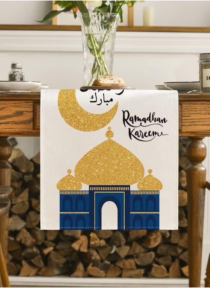 General 1 PCS Eid Mubarak Table Flag + 4 PCS Table Placemats Ramadan Kareem Table Decorations Star Moon Lantern Ramadan Decor Sets For  Dining Supply  - Image 3