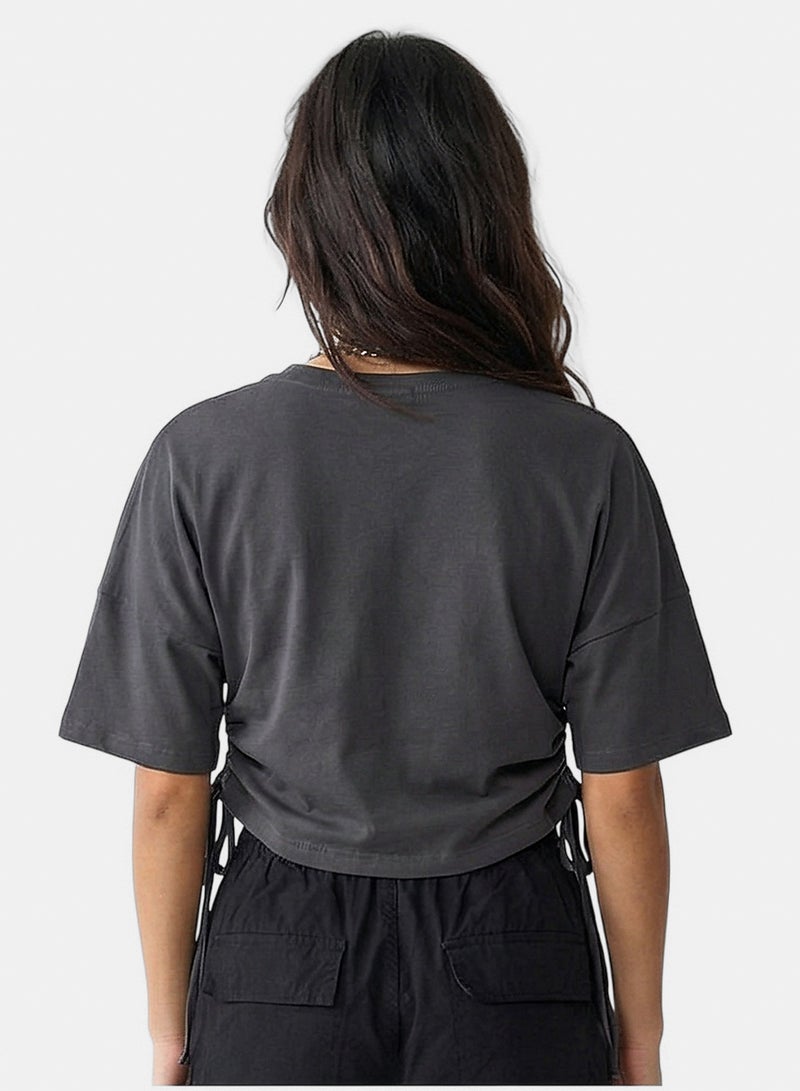 RAVIN Women Charcoal Nirvana Graphic Side-Tie Cropped Tee - Image 2