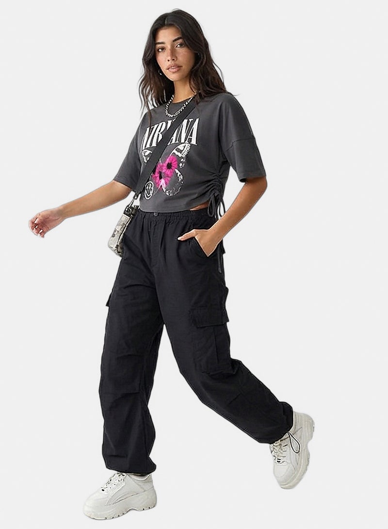 RAVIN Women Charcoal Nirvana Graphic Side-Tie Cropped Tee - Image 3