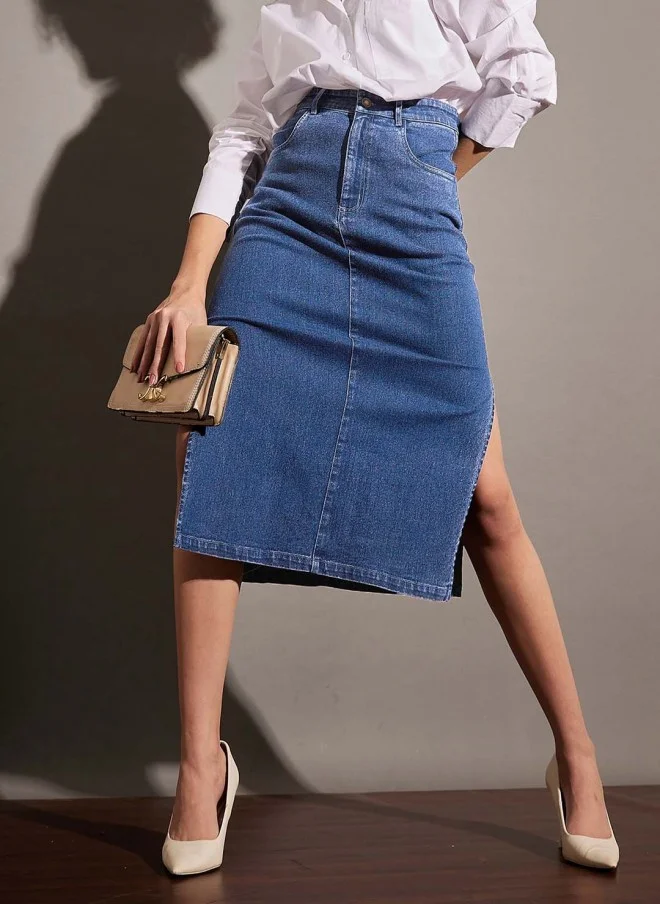 ساسافراس Blue A-Line Midi Skirt For Women