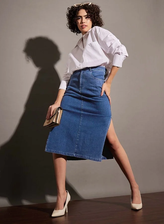 ساسافراس Blue A-Line Midi Skirt For Women