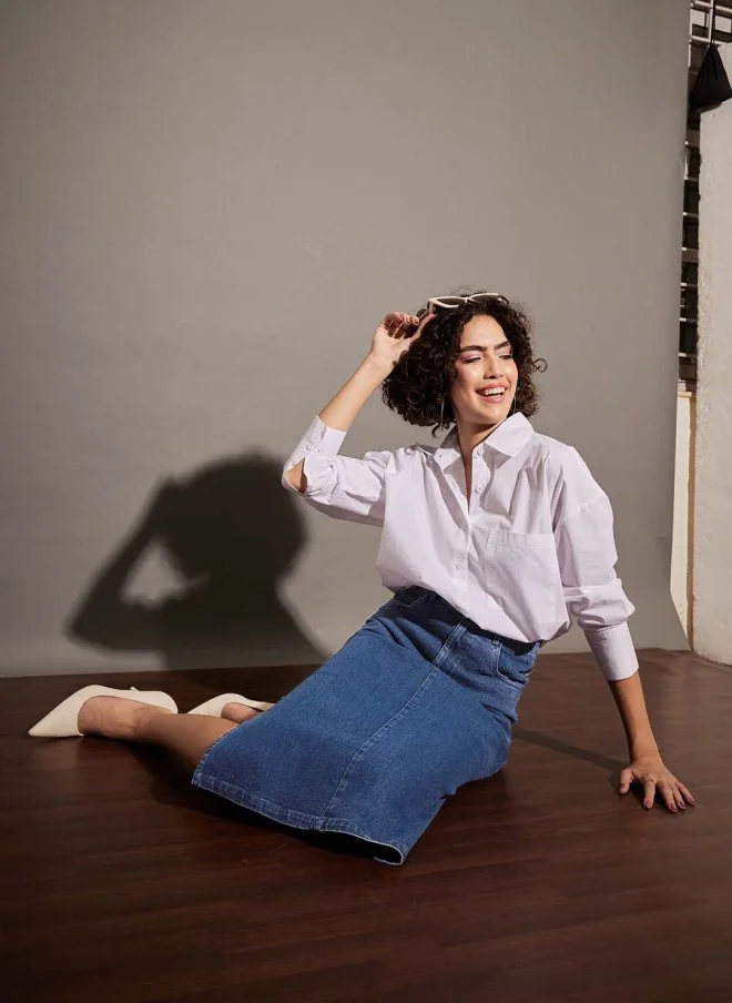 ساسافراس Blue A-Line Midi Skirt For Women
