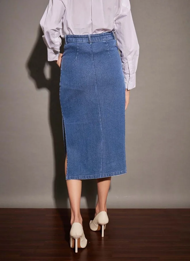 ساسافراس Blue A-Line Midi Skirt For Women