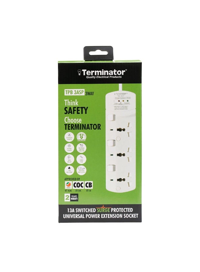 Terminator Terminator TPB‑3ASP – 3‑Way 3M Universal Extension Lead with Surge Protection  - Image 3