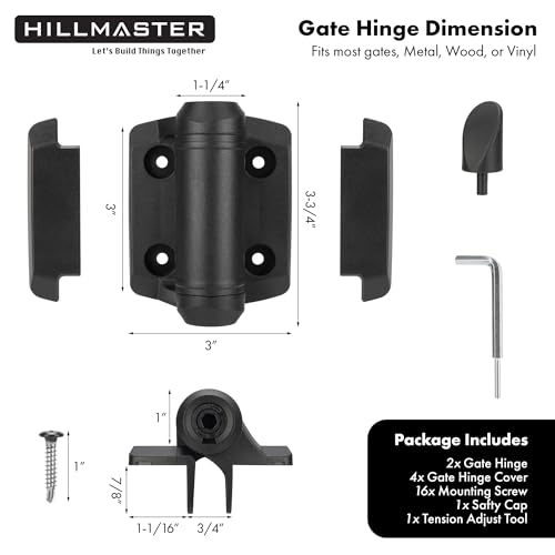 HILLMASTER Heavy Duty Self Closing Gate Hinges with Safety Cap,Pool Gate Hinges with Alignment Legs No Rust and Adjustable Fence Hinges Kit for Outdoor Metal Gate,Vinyl Gates,Wood Gate,Black,2 Count - Image 4