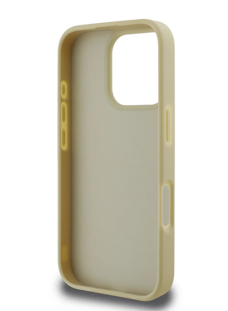 GUESS PU Case With Peony Hot Stamp and Metal Script Logo for iPhone 16 Pro / Ultimate Protection / Durable Back Cover - Gold