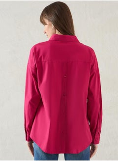 Femmella Solid Back Button Detail Dropped Shoulder Shirt by Styli  - Image 2