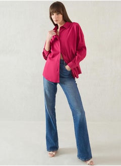 Femmella Solid Back Button Detail Dropped Shoulder Shirt by Styli  - Image 4