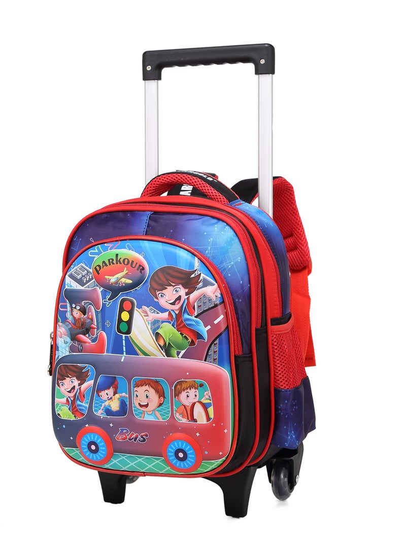 ستارجولد حقيبة ظهر للأطفال 3 قطع للأطفال الأولاد، 1 غداء، 1 صندوق أقلام رصاص و1 حقيبة مع حزام قابل للتعديل للمدرسة 2 عجلات 12 بوصة - Image 2