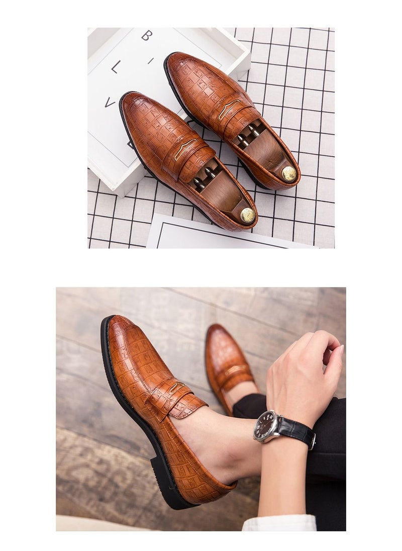 Loquat Men's Bean Shoes Fashion Casual Leather Shoes Brown  - Image 2