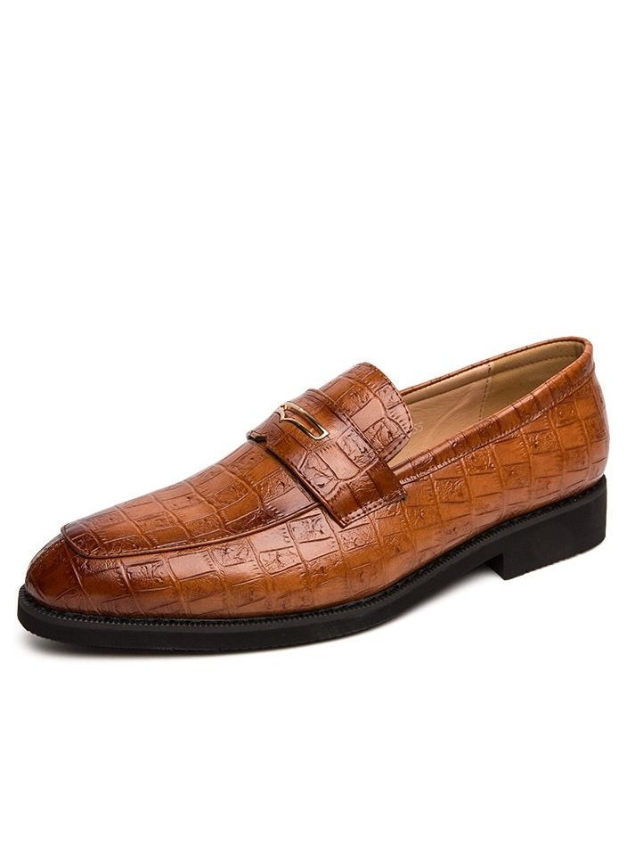 Loquat Men's Bean Shoes Fashion Casual Leather Shoes Brown  - Image 1