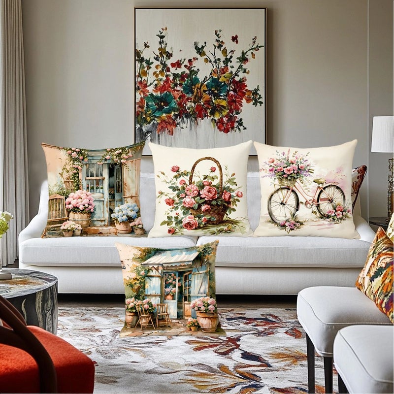 Set Of 4 Vintage Floral Pillow Covers For Home Decor 24x24 Inch - Image 2