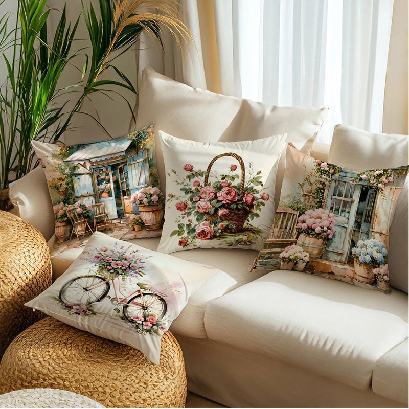 Set Of 4 Vintage Floral Pillow Covers For Home Decor 24x24 Inch - Image 1