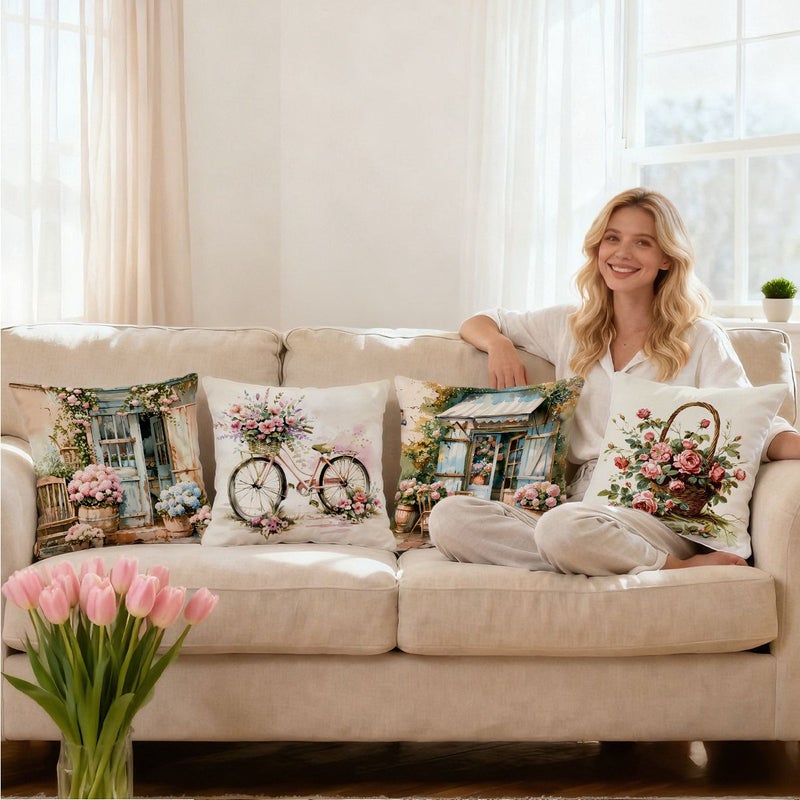 Set Of 4 Vintage Floral Pillow Covers For Home Decor 24x24 Inch - Image 3
