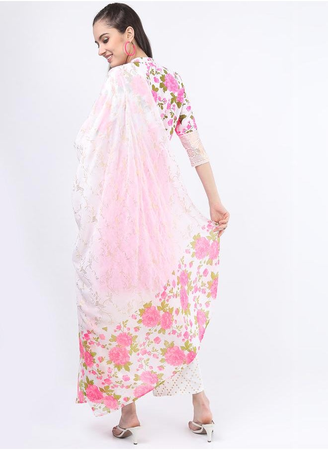 Vishudh - Women Pink Floral Printed Kurta Set with Palazzos & Dupatta by Styli - Image 1