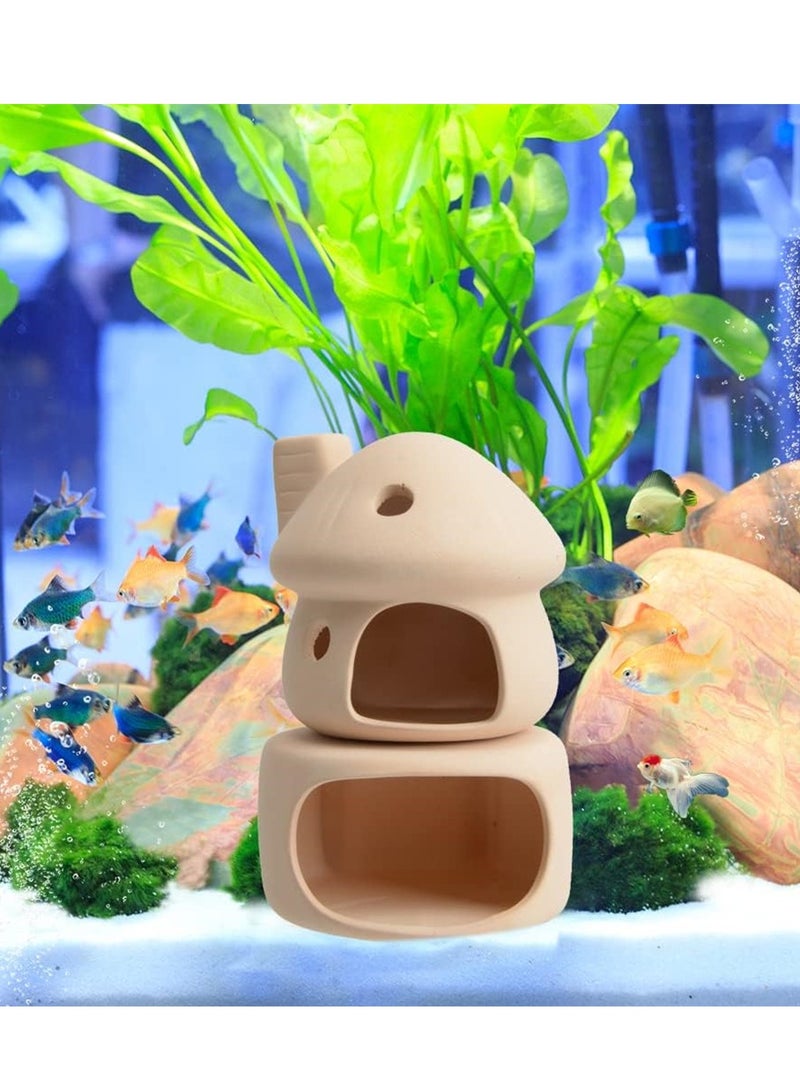 SYOSI Aquarium Mushroom House with Cave Decorations Ceramic Cave Fish Tank Accessories Landscape Decor for Small Shrimp to Rest and Breed Hiding Beige - Image 3