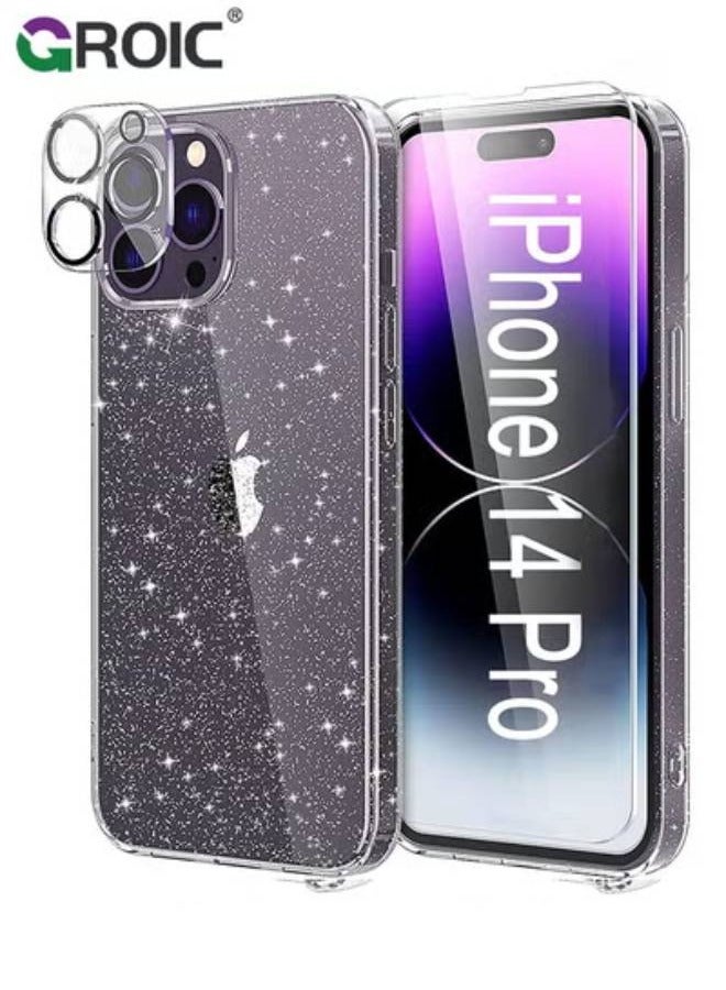 GROIC متوافق مع حافظة iPhone 15 Pro Max اللامعة، مع واقي شاشة 3X + واقي عدسة الكاميرا 3X، غطاء هاتف شفاف لامع مقاوم للصدمات، غطاء ممتص للصدمات ناعم من مادة TPU لهاتف iPhone 15 Pro Max 6.7 بوصة - Image 1