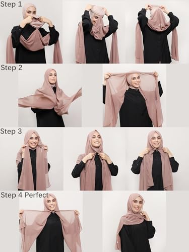 HURESON Instant Chiffon Hijab Set 3-in-1 Hijabs Scarf with Built-in Magnets and Undercap Head Wraps with Model Cap (Coffee 2#) - Image 4