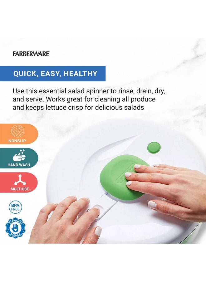 Farberware Farberware Easy to use pro Pump Spinner with Bowl, Colander and Built in draining System for Fresh, Crisp, Clean Salad and Produce, 6.6 quart, Green  - Image 1