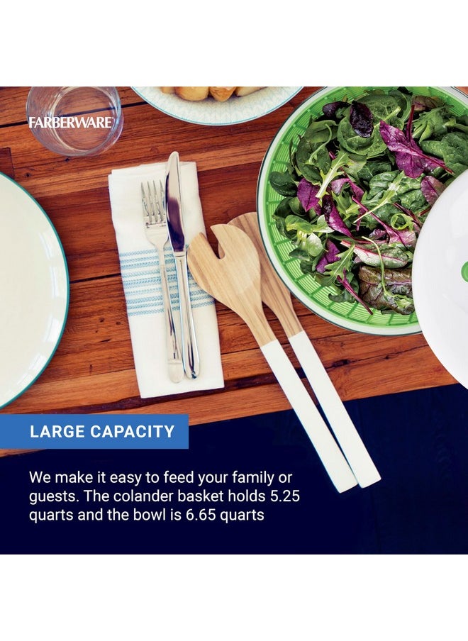 Farberware Farberware Easy to use pro Pump Spinner with Bowl, Colander and Built in draining System for Fresh, Crisp, Clean Salad and Produce, 6.6 quart, Green  - Image 2