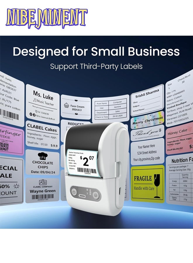 NIBEMINENT Portable Wireless Thermal Label Printer - Mini Barcode and Sticker Maker, Suitable for Office, Retail, Jewelry Labels, DIY Stickers, Home Stickers, Compatible with Smartphones, USB Charging, Wireless Label Printer, Retail Labeling, Compact Design, Durable Construction, Small Businesses（White） - Image 3