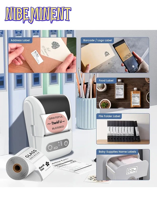 NIBEMINENT Portable Wireless Thermal Label Printer - Mini Barcode and Sticker Maker, Suitable for Office, Retail, Jewelry Labels, DIY Stickers, Home Stickers, Compatible with Smartphones, USB Charging, Wireless Label Printer, Retail Labeling, Compact Design, Durable Construction, Small Businesses（White） - Image 2