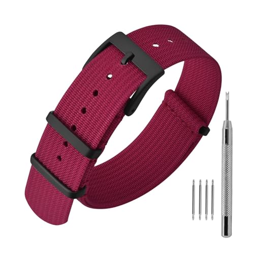 ANNEFIT Nylon Watch Band 22mm OnePiece Waterproof Military Watch Straps with Heavy Black Buckle Red - Image 1