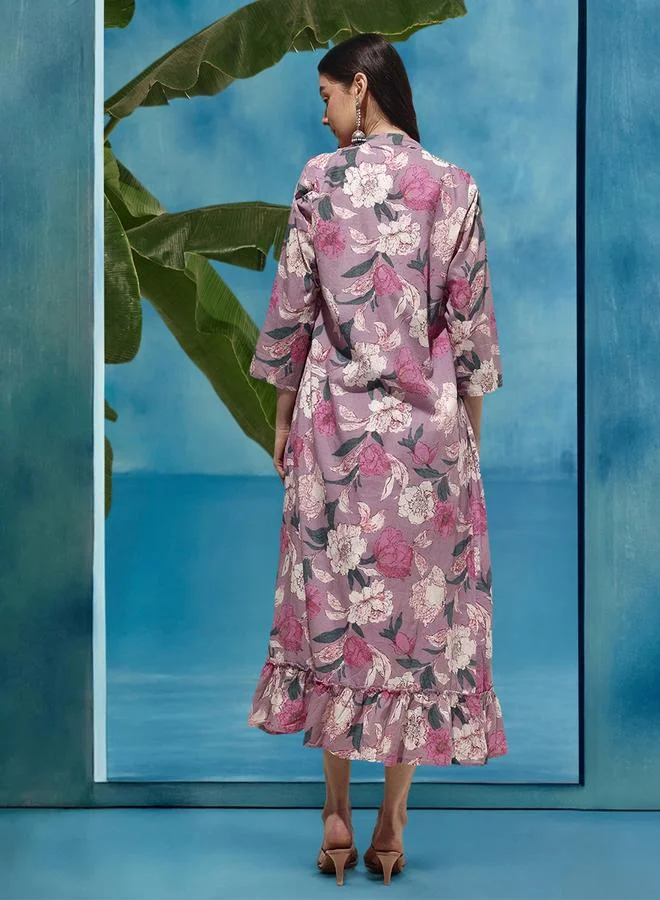 ISHIN Women's White Rayon Solid Maxi Smock Relaxed Dress