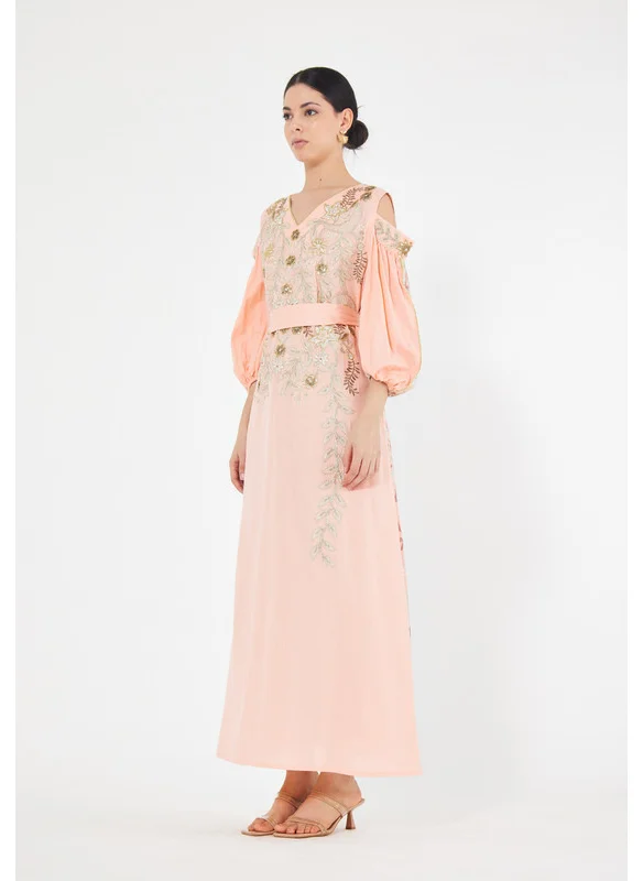 ذوق Cold Shoulder Balloon Sleeve Embroidered Jalabiya