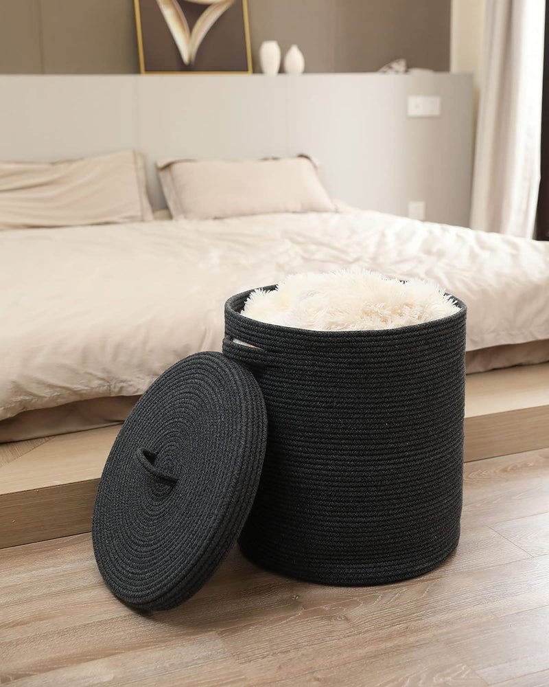 Cottonphant 16" x 16" x 18" Extra Large Storage Basket with Lid, Cotton Rope Storage Baskets, Laundry Hamper, Cloth Bin, for Clothes Towels Blankets Pillows Storage in Living Room, All Black Grey Mix Basket - Image 5