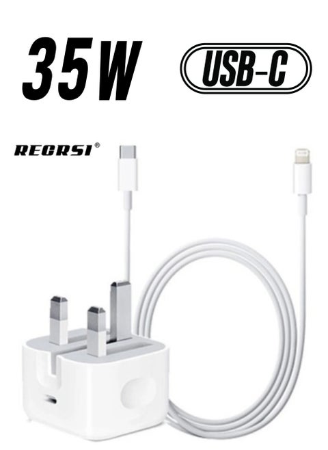 محول RECRSI PD iPhone 35W سريع USB-C مع كابل بيانات USB C إلى Lightning وكابل طاقة متوافق مع iPhone 14/14 Pro/14 Pro Max/13/12/SE2020/11/XR/XS Max/X/iPad، إلخ...