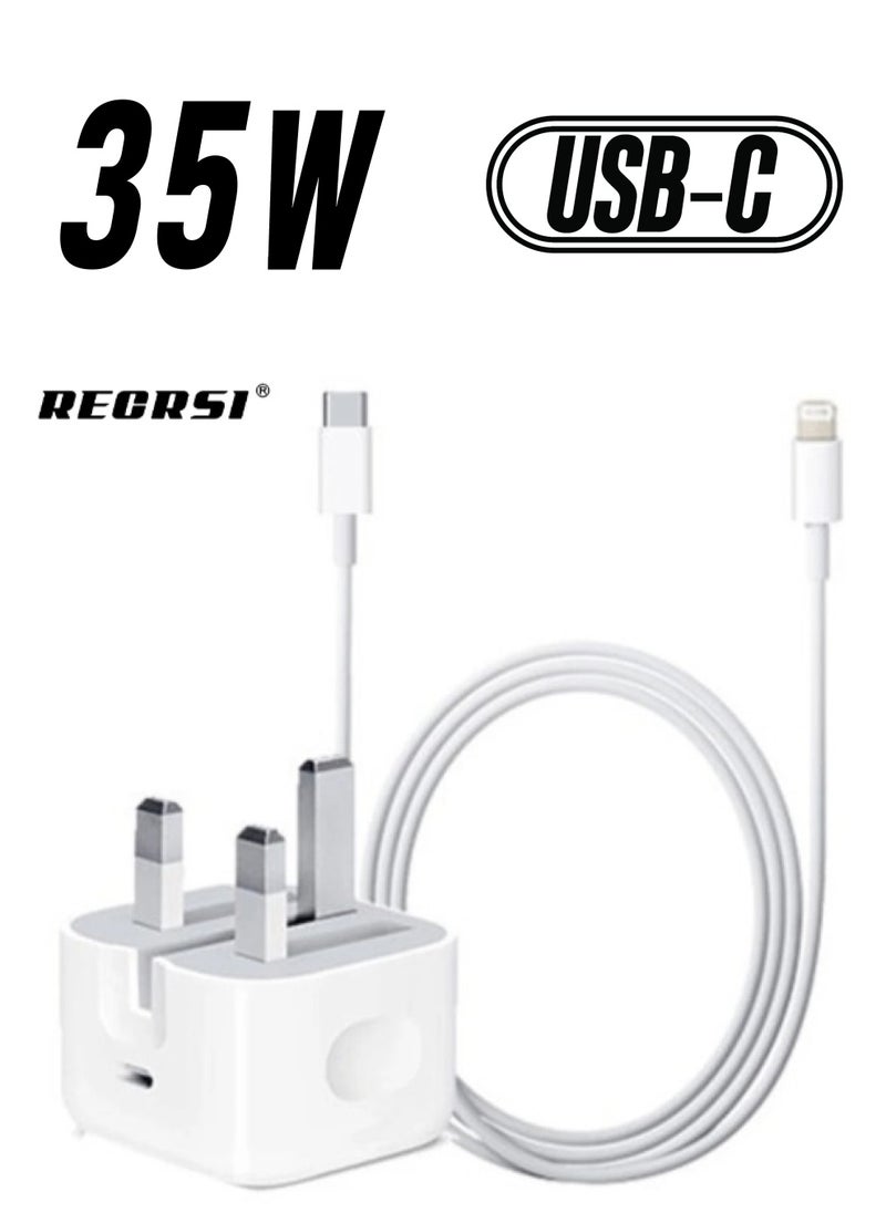 RECRSI - RECRSI PD iPhone 35W Fast Charger USB-C Adapter with USB C to Lightning Data Cable Power Cable Compatible with iPhone 14/14 Pro/14 Pro Max/13/12/SE2020/11/XR/XS Max/X/iPad, ect… - Image 1
