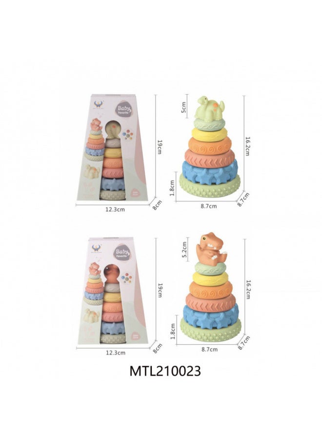 Generic - Children Baby Stacking Music Stacking High Toy Texture Soft Glue Dinosaur Rainbow Tower Collar-Color:638-154 - Image 1