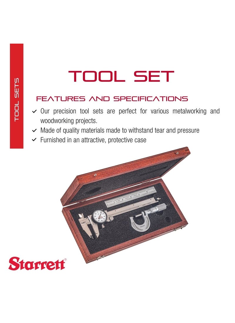 Starrett Starrett Basic Precision Measuring Tool Set with Dial Caliper Spring Tempered Precision Rule and Outside Micrometer in a Protective Case  Inch Set Quick and Easy Adjustment  S909Z  - Image 2