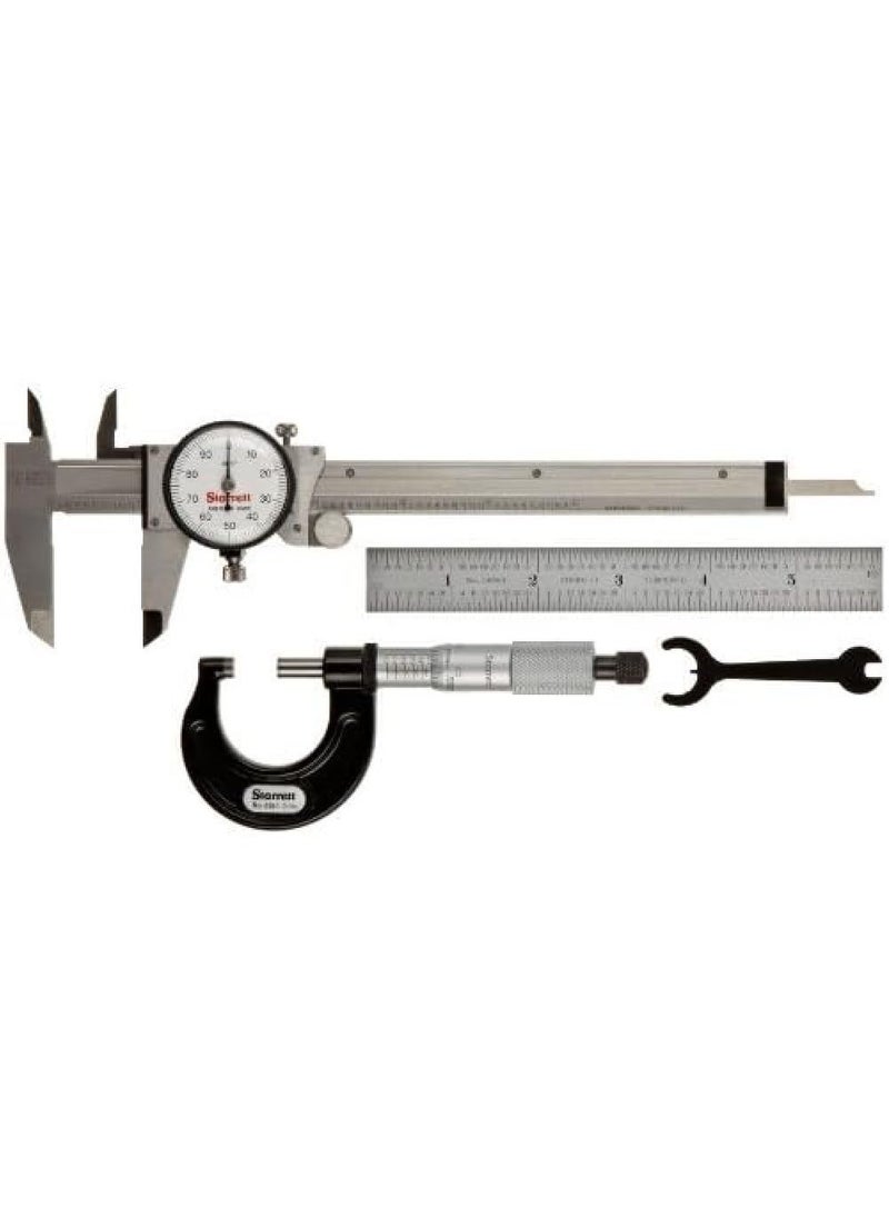 Starrett Starrett Basic Precision Measuring Tool Set with Dial Caliper Spring Tempered Precision Rule and Outside Micrometer in a Protective Case  Inch Set Quick and Easy Adjustment  S909Z  - Image 1